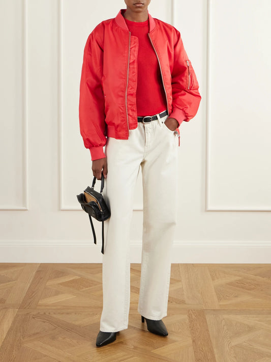 Image of Coats & Jackets. Product name - Leon Shell Bomber Jacket in Red colour by brand - Anine Bing