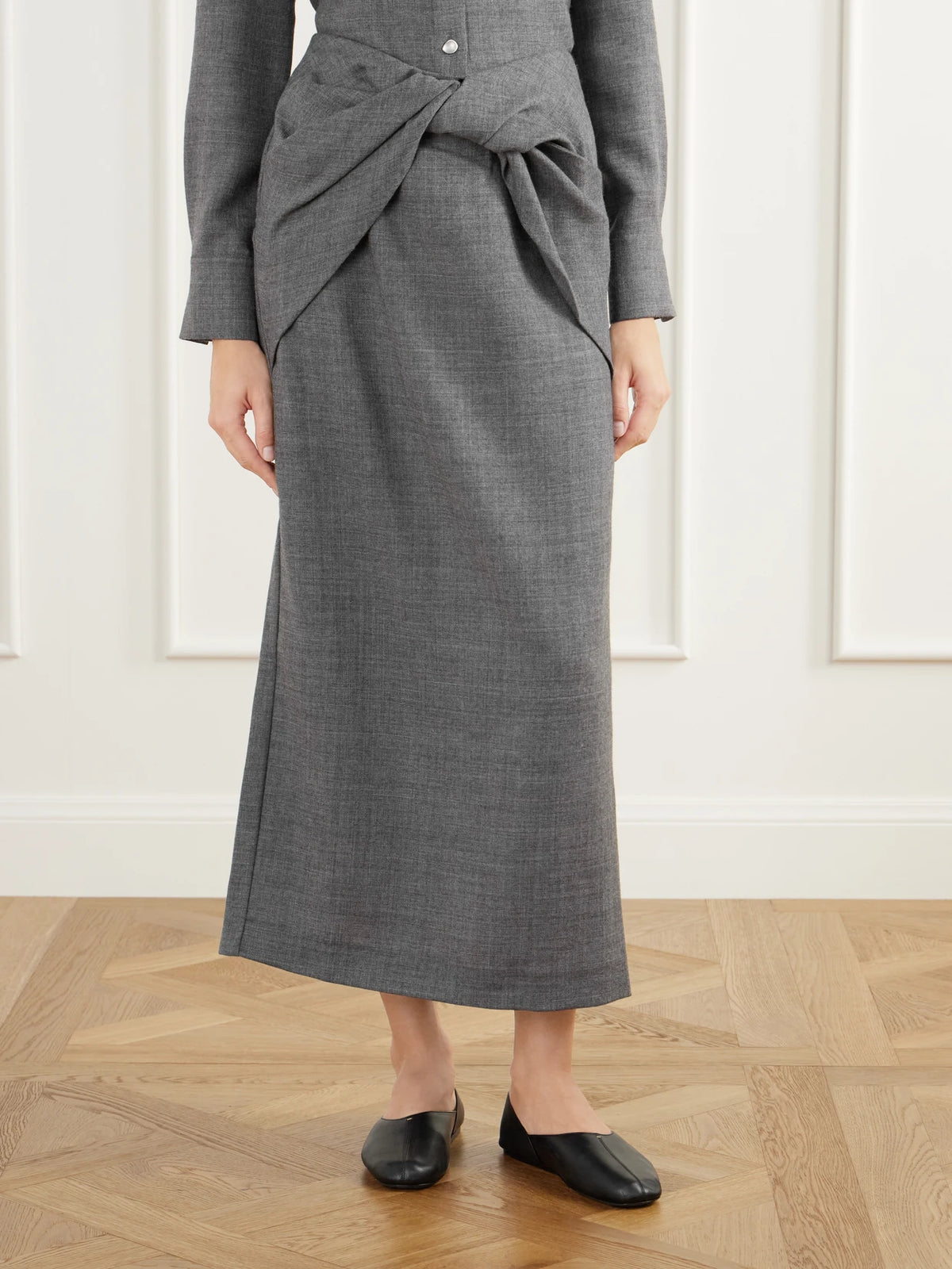 TOVE Hope Knot-detail Wool-fresco Midi Skirt