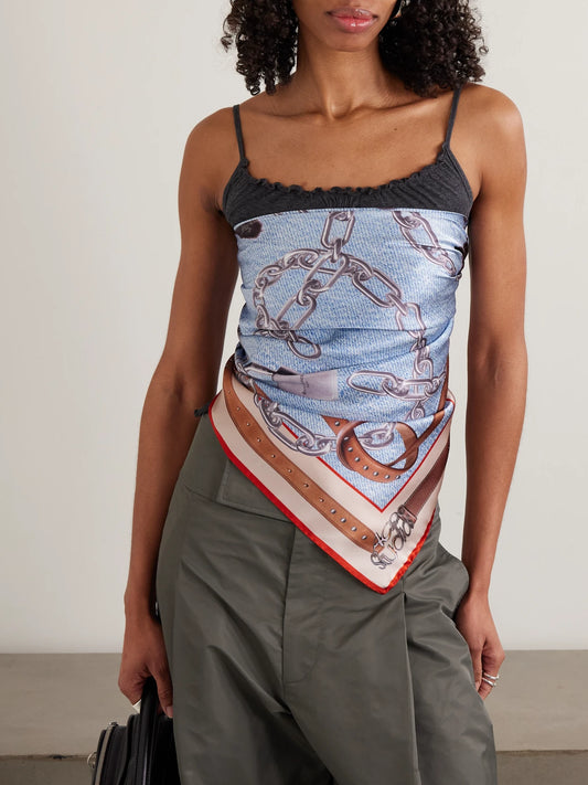 Image of Scarves & Shawls. Product name - Printed Silk-satin Scarf in Blue colour by brand - Acne Studios