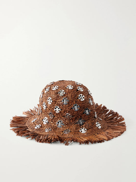 RABANNE Autres Embellished Fringed Raffia Hat