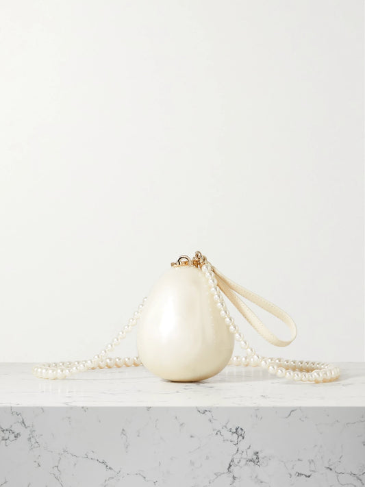 Micro Egg Faux Pearl-embellished Acrylic Clutch