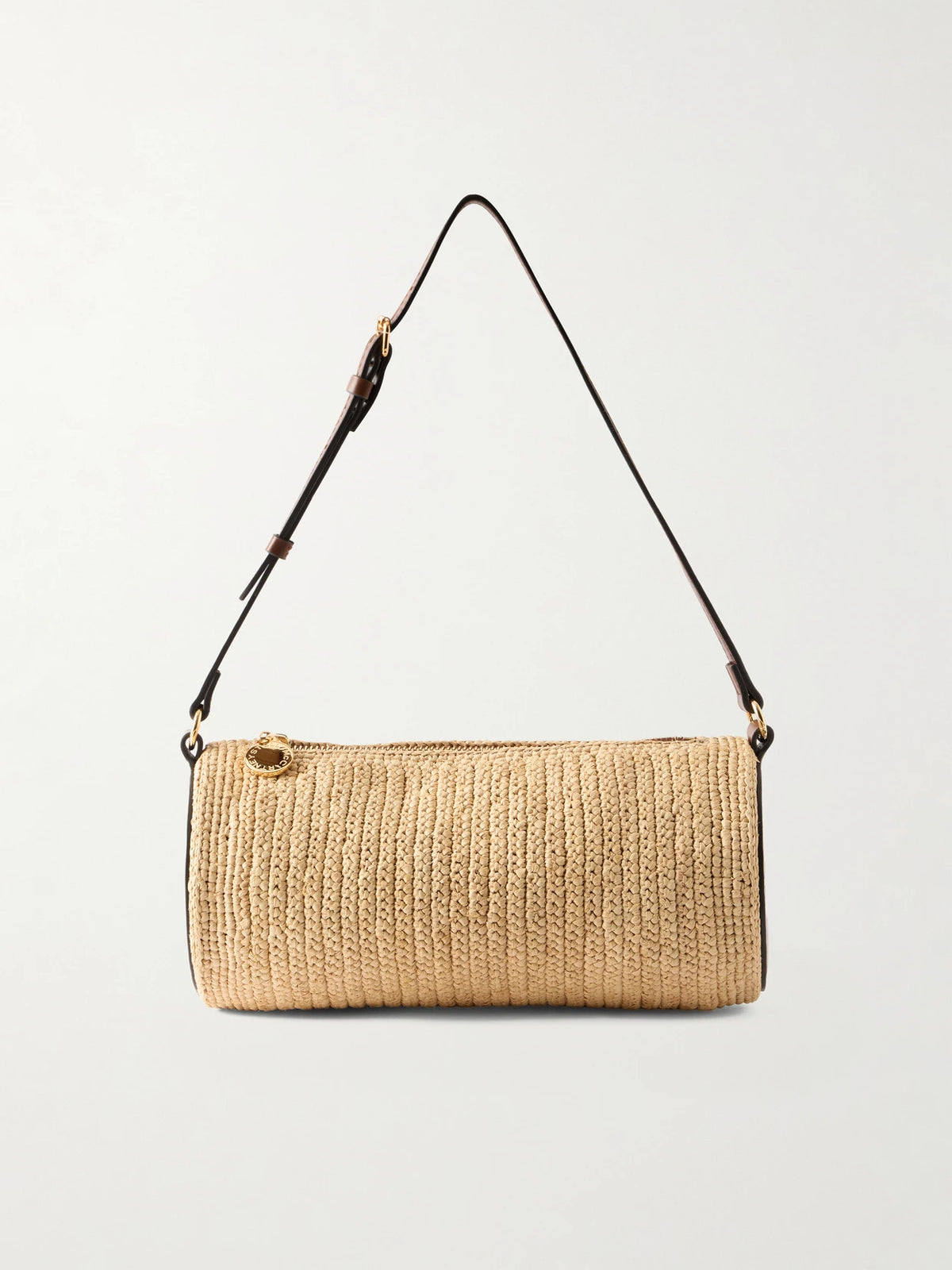 Barrel Vegetarian Leather-trimmed Raffia Shoulder Bag