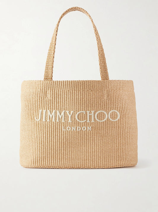 Avenue Logo-embroidered Woven Raffia Tote