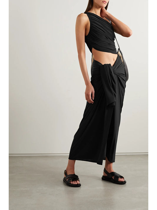 Image of Swimwear. Product name - Ernie Stretch-jersey Pareo in Black colour by brand - Norma Kamali
