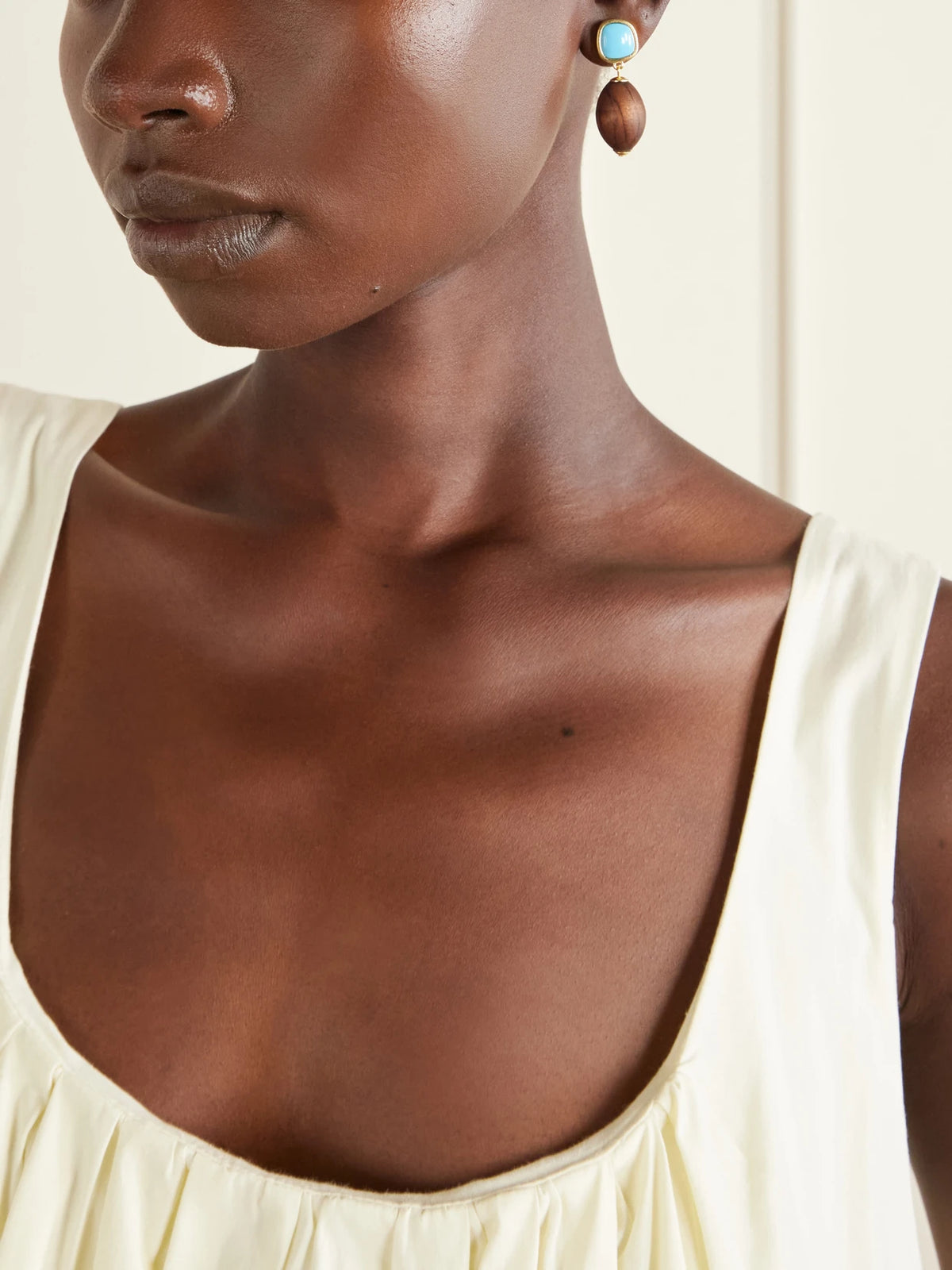 Image of Earrings. Product name - Olea Gold-plated Resin And Wood Earrings in Multi colour by brand - Lizzie Fortunato