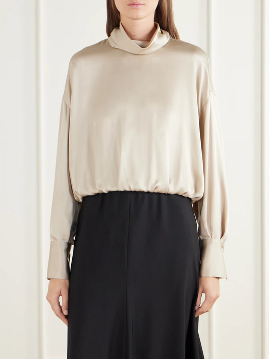Brunello Cucinelli Gathered Draped Silk-satin Blouse