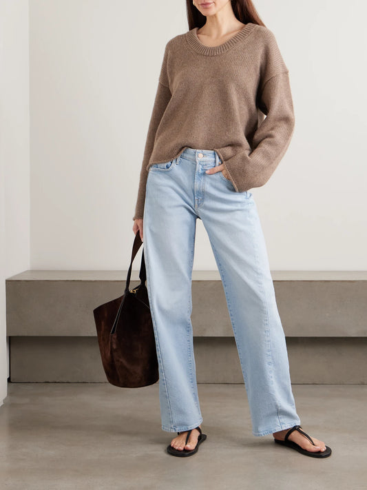 Image of Jeans. Product name - The Half-pipe Hover Mid-rise Wide-leg Jeans in Light denim colour by brand - Mother