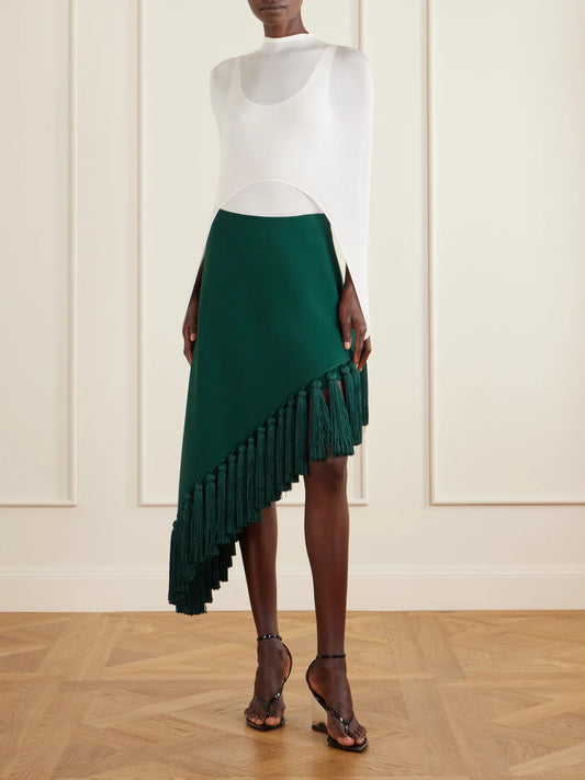 Image of a model wearing Tops. Product name - Silk-blend Bodysuit in White colour by brand - Alaïa