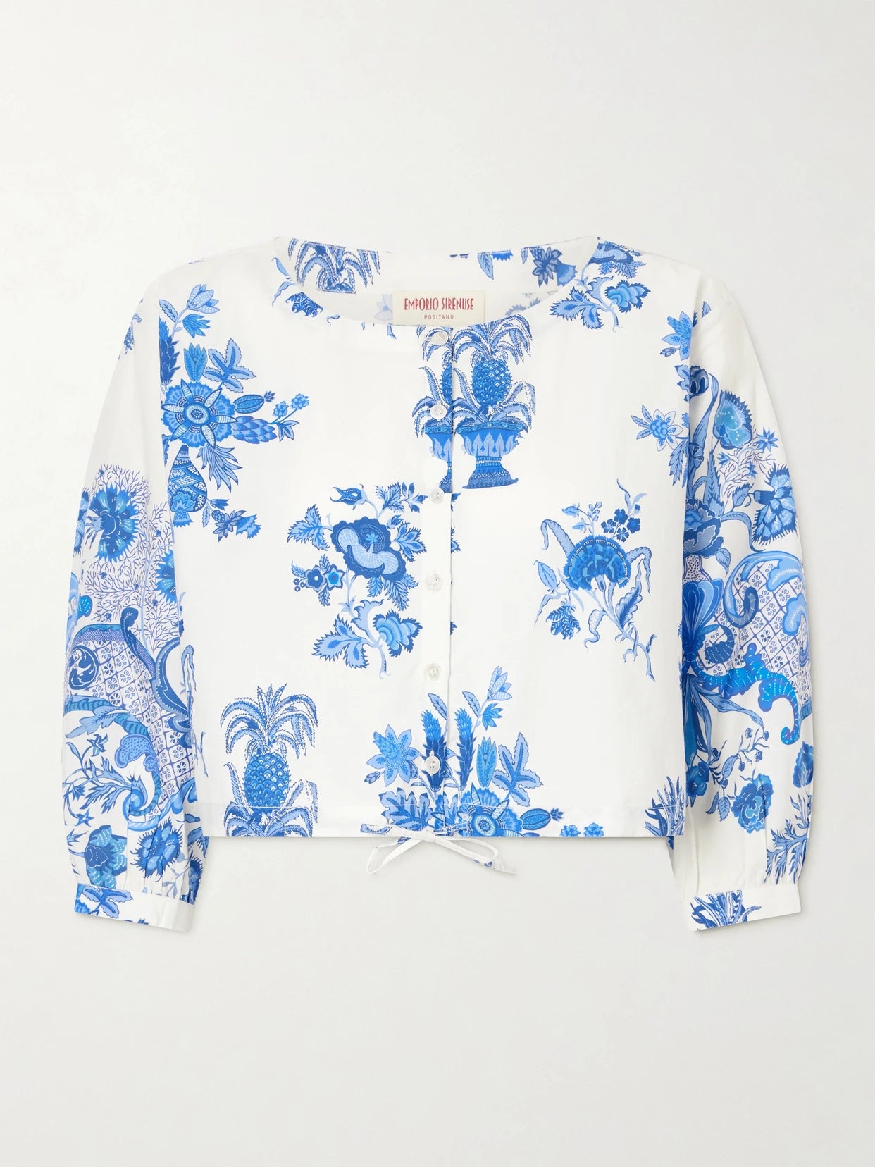 Image of Blouses. Product name - New Jinny Chintz Floral-print Cotton Blouse in Blue colour by brand - Emporio Sirenuse