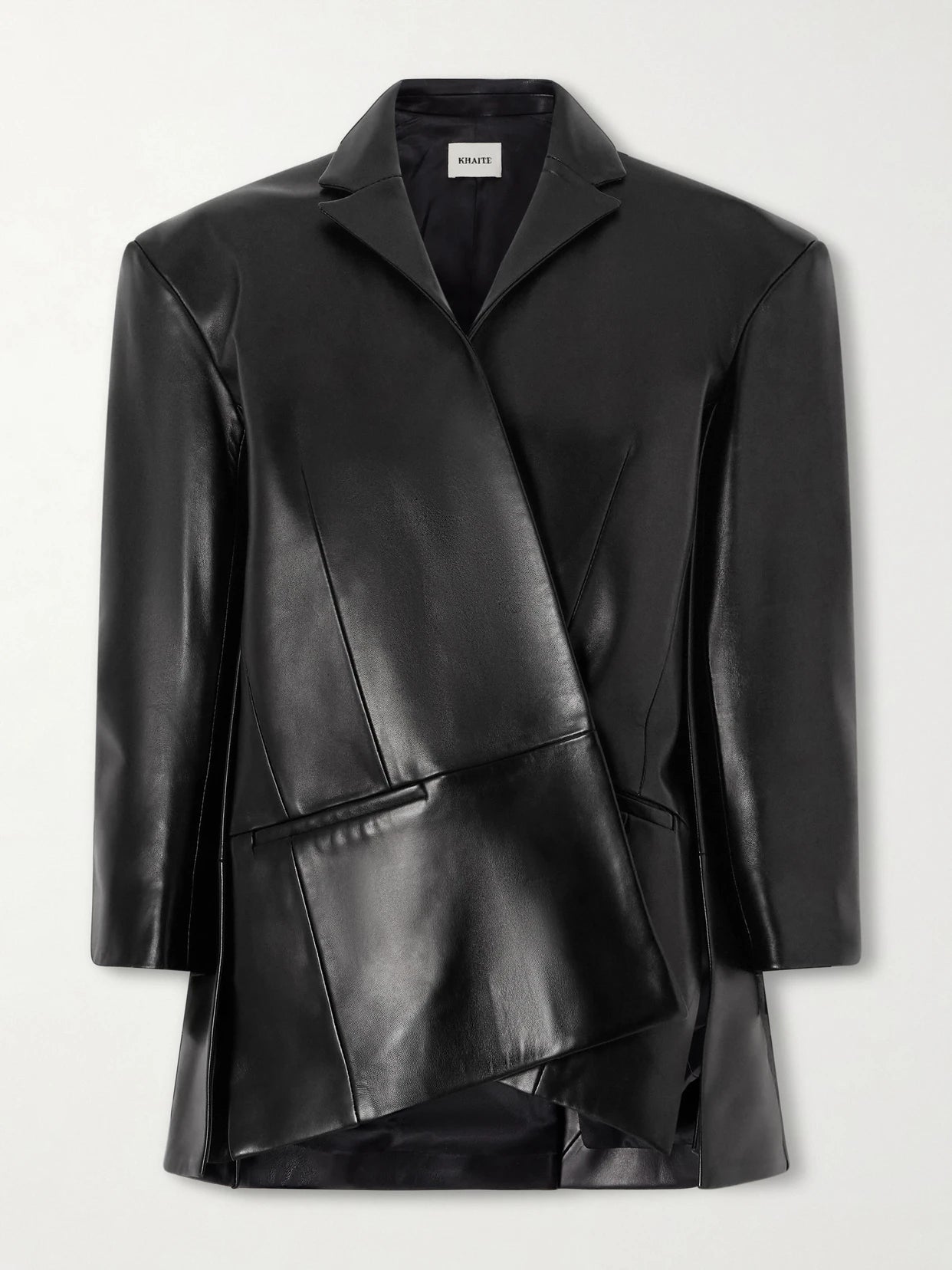 Image of Coats & Jackets. Product name - Asymmetric Paneled Leather Blazer in Black colour by brand - KHAITE