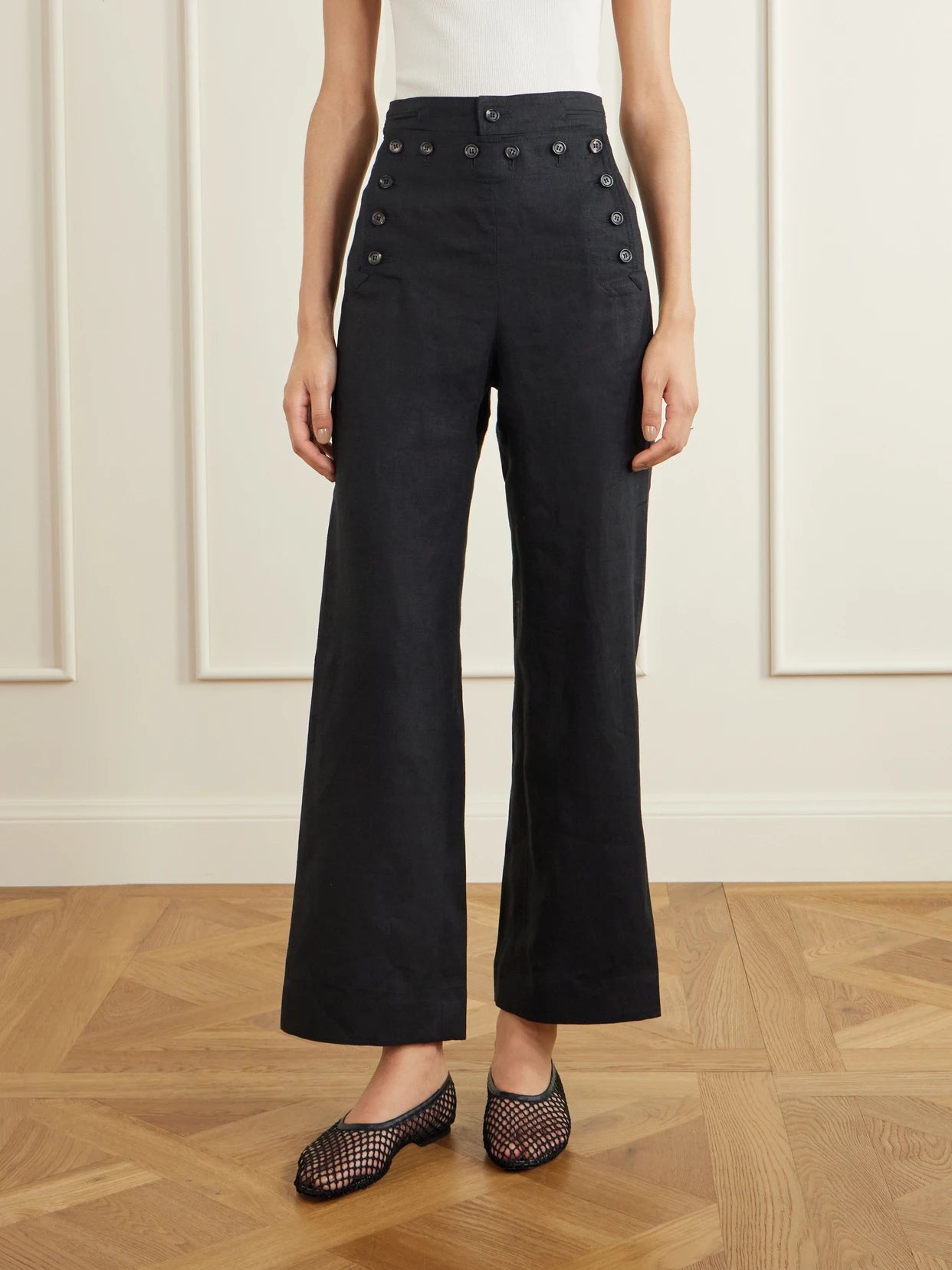 Sailor Cropped Linen High-rise Wide-leg Pants