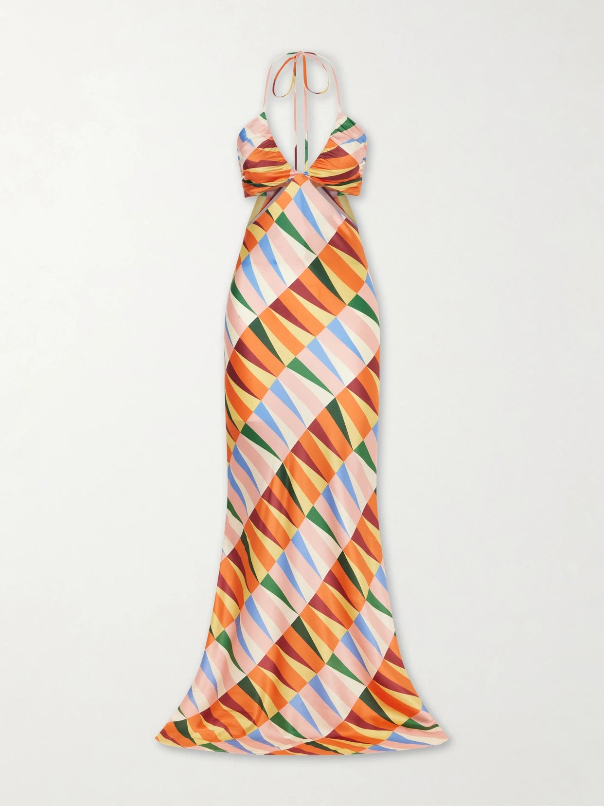 Caterina Printed Silk-blend Satin Halterneck Maxi Dress