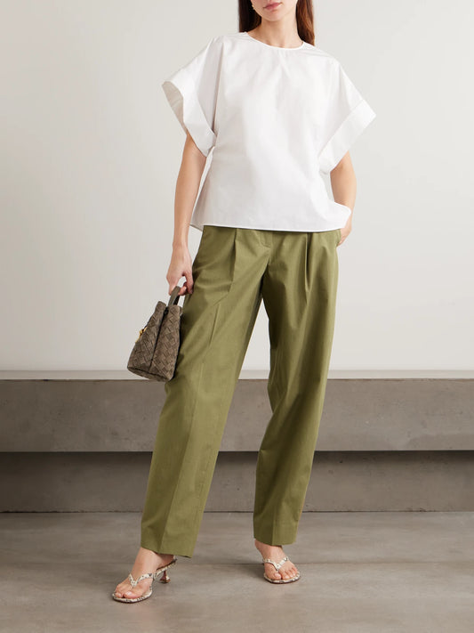 Image of a model wearing Tops. Product name - Fassia Cotton-poplin Blouse in White colour by brand - Joseph