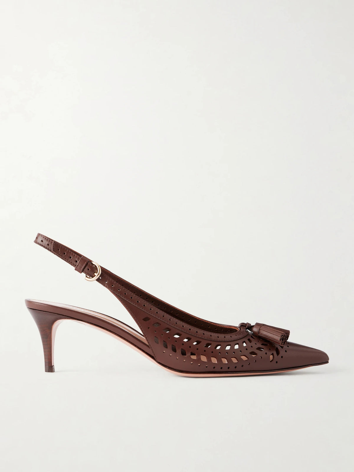 55 Laser-cut Leather Kitten Heel Slingback Pumps