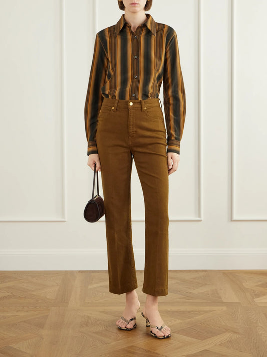 Image of Jeans. Product name - The Kenickie Blind Crease High-waist Straight-leg Jeans in Camel colour by brand - Jamie Haller