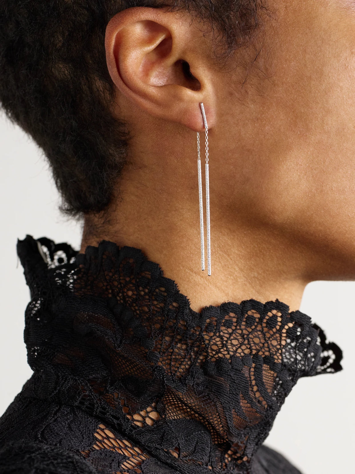 Image of Earrings. Product name - Florentine Finish Double Magic Wand 18-karat White Gold Earrings in Silver colour by brand - Carolina Bucci