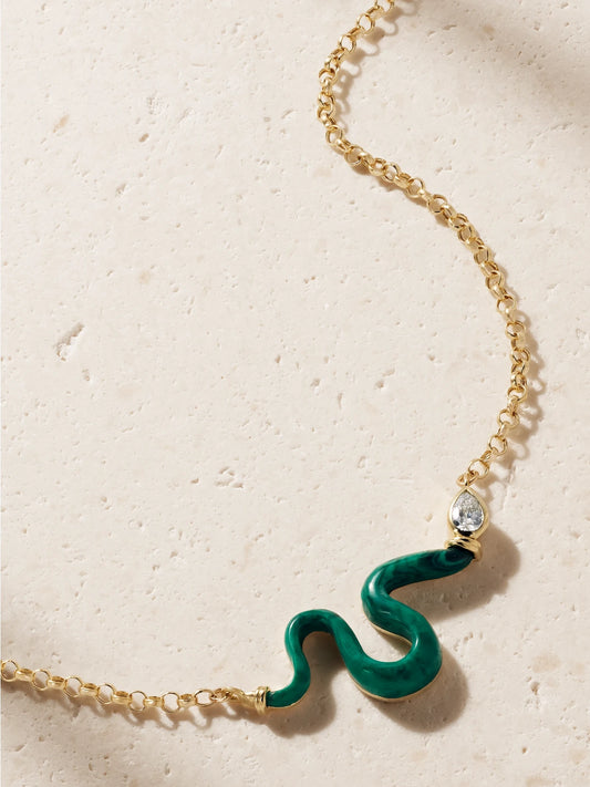 Boa 18-karat Gold, Malachite And Diamond Necklace