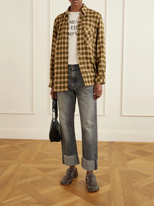 Image of Jeans. Product name - Romeo Cropped Mid-rise Flared Jeans in Dark denim colour by brand - R13