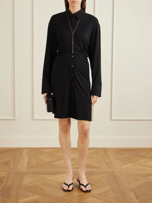 Image of Dresses. Product name - Slouch Draped Jersey Midi Dress in Black colour by brand - TOTEME