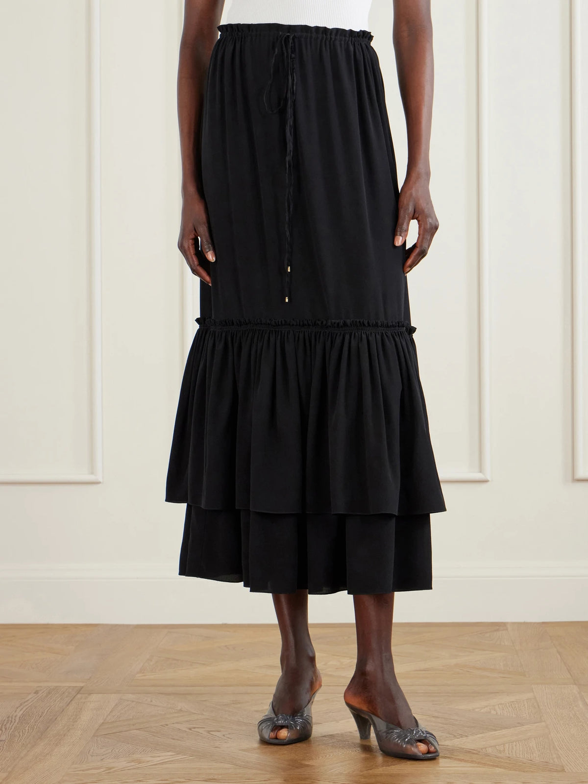 Tiered Silk Crepe De Chine Maxi Skirt