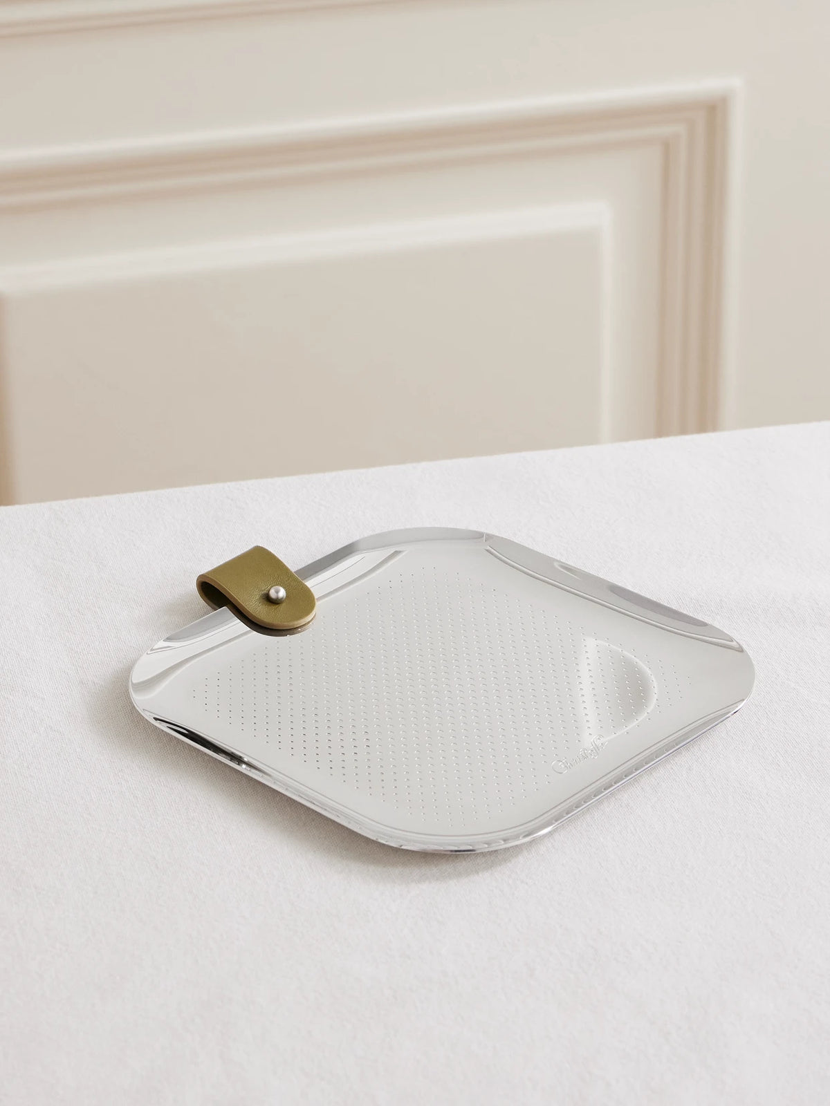 Club Leather-trimmed Silver-plated Trinket Tray