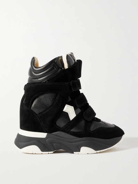 Balskee Leather And Suede High-top Wedge Sneakers