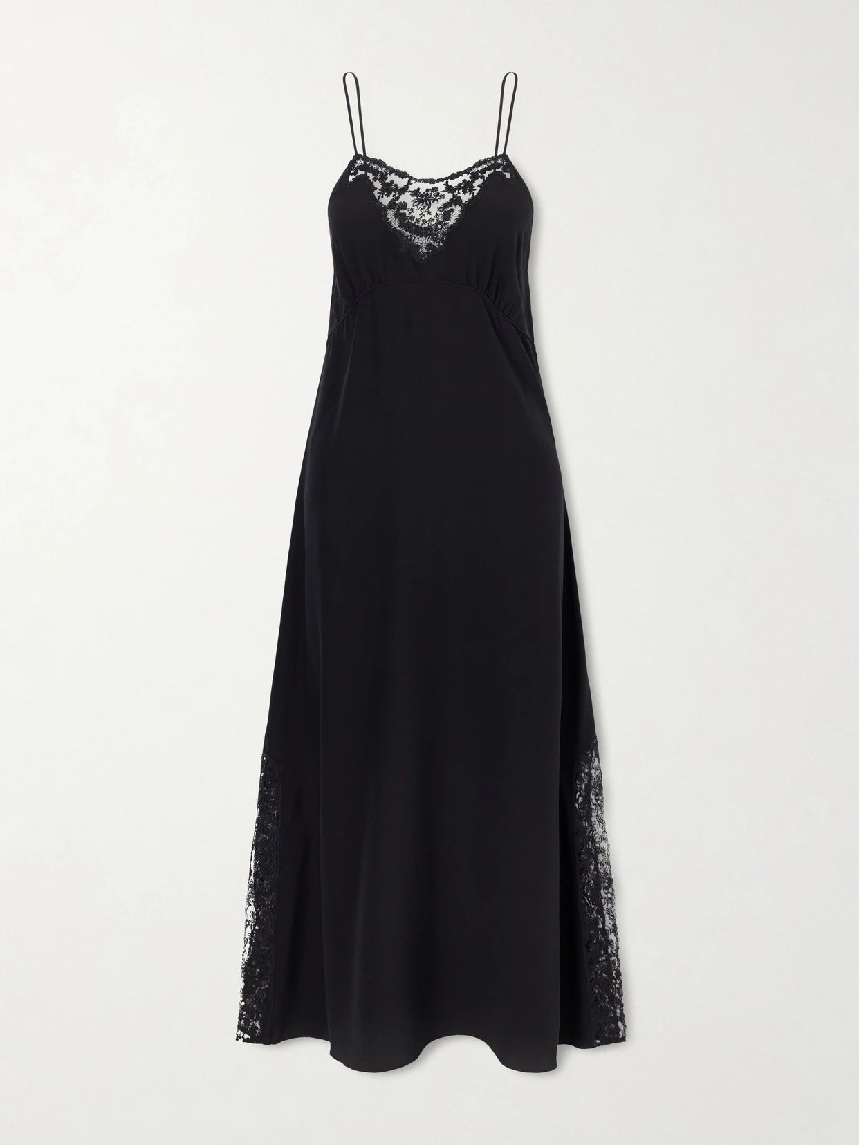 Lace-trimmed Silk Crepe De Chine Midi Dress