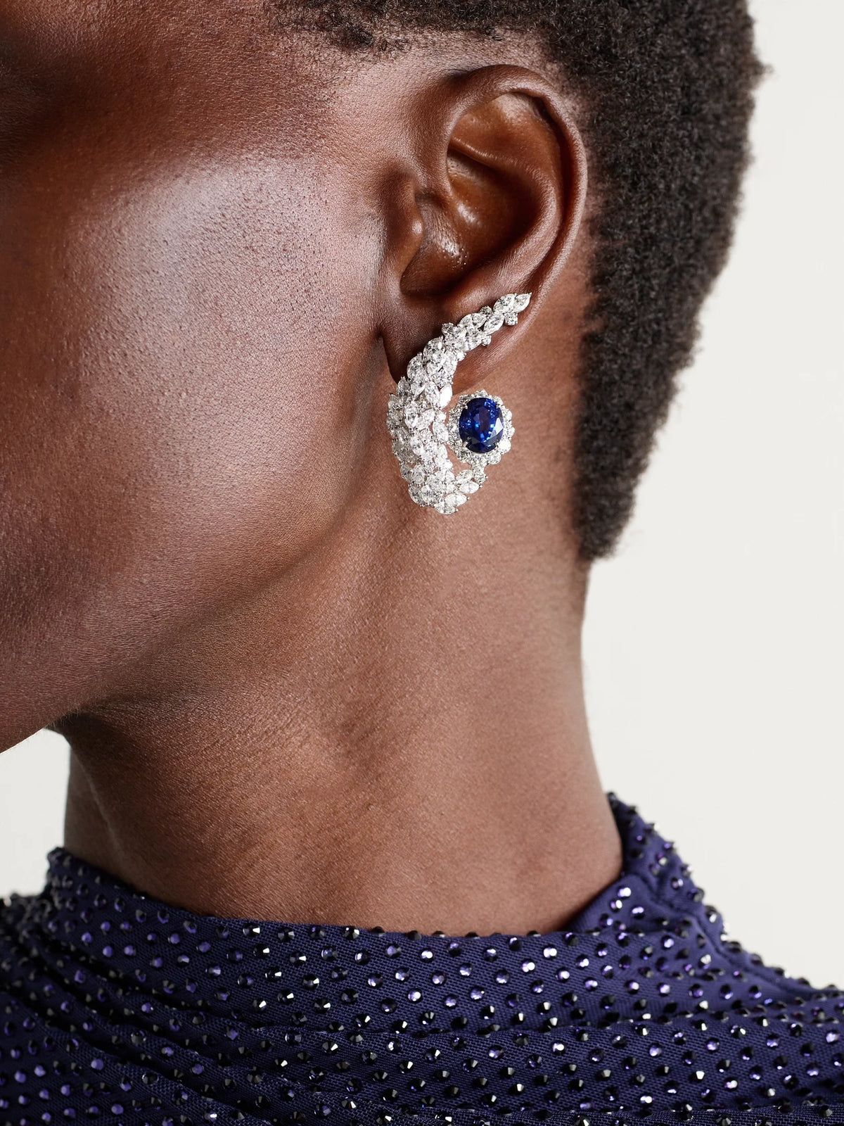 Image of Earrings. Product name - 18-karat White Gold, Diamond And Sapphire Earrings in Multi colour by brand - YEPREM