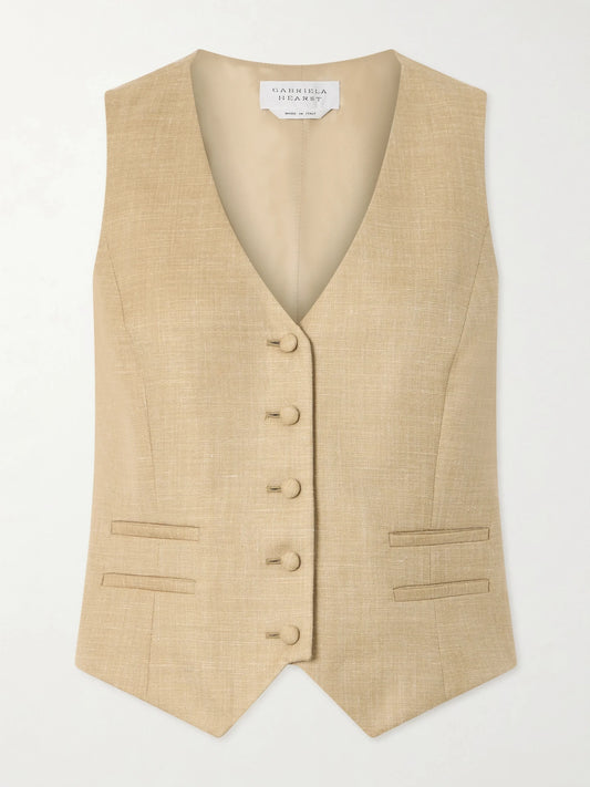 Image of Coats & Jackets. Product name - Coleridge Wool, Silk And Linen-blend Twill Vest in Sand colour by brand - Gabriela Hearst