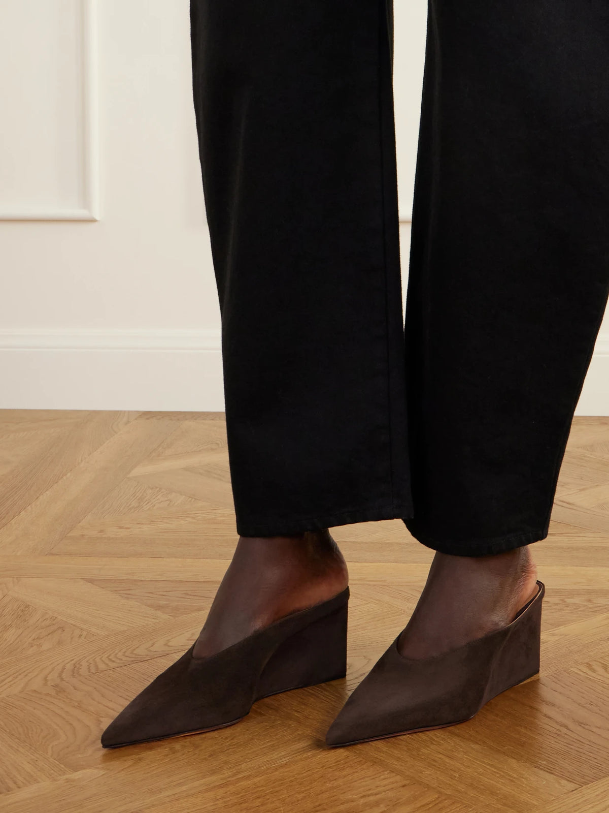 75 Suede Point-toe Wedge Mules