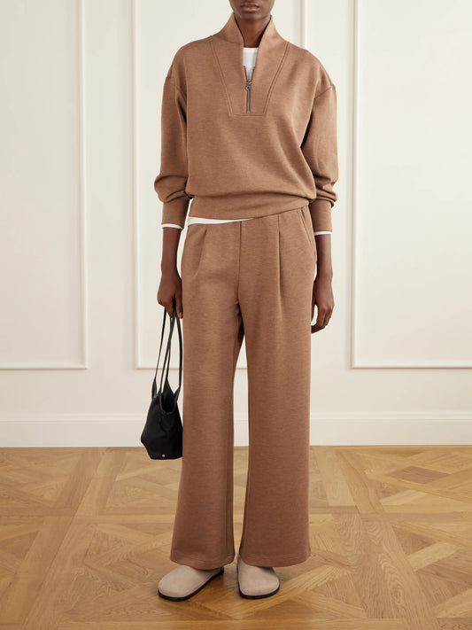 Image of Sleepwear & Loungewear. Product name - Davidson Doublesoft Jersey Half-zip Sweatshirt in Brown, Off-white colour by brand - Varley