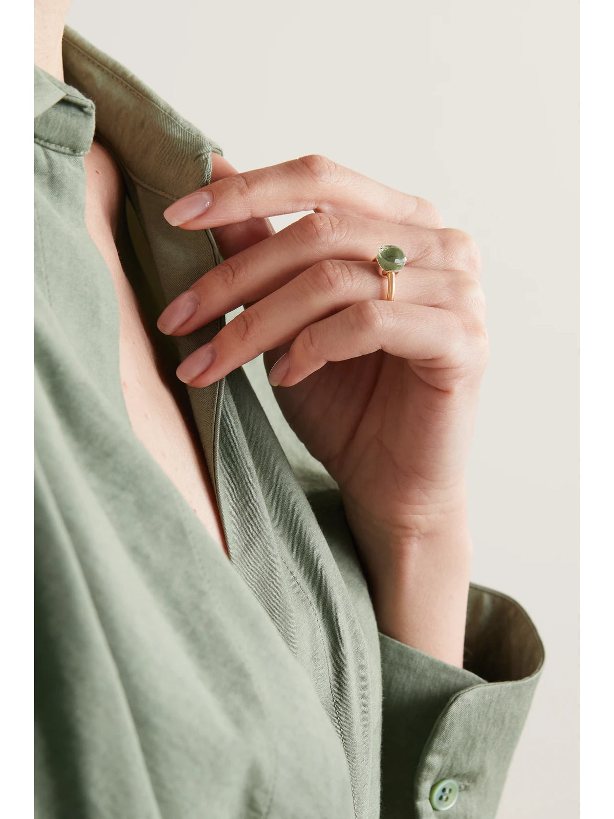 Image of Rings. Product name - Nudo Petit 18-karat Rose Gold Prasiolite Ring in Multi colour by brand - Pomellato