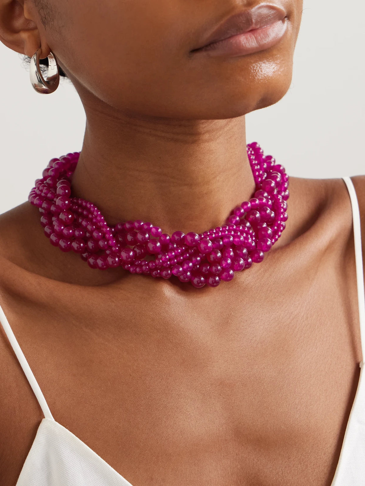 Image of Necklaces. Product name - Silver-plated Chalcedony Necklace in Pink colour by brand - Completedworks