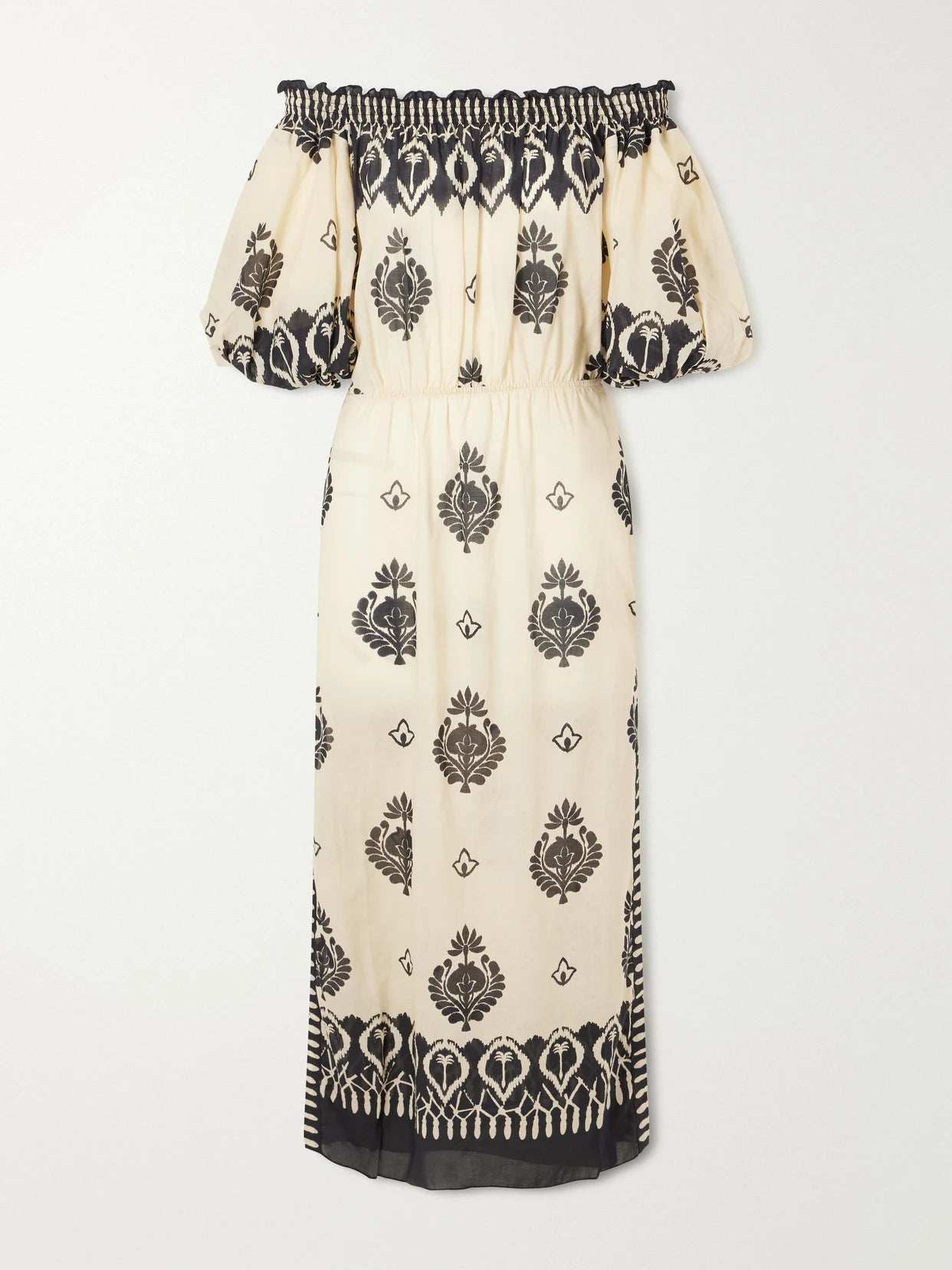 Harbor Hues Off-the-shoulder Ruched Printed Cotton-poplin Midi Dress