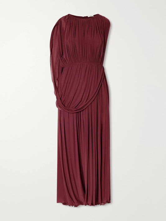 Image of Dresses. Product name - Kahlo Asymmetric Draped Crepe Dress in Burgundy colour by brand - FFORME