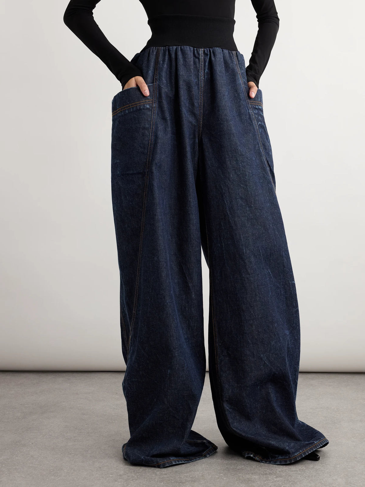 Jersey-trimmed High-rise Wide-leg Jeans