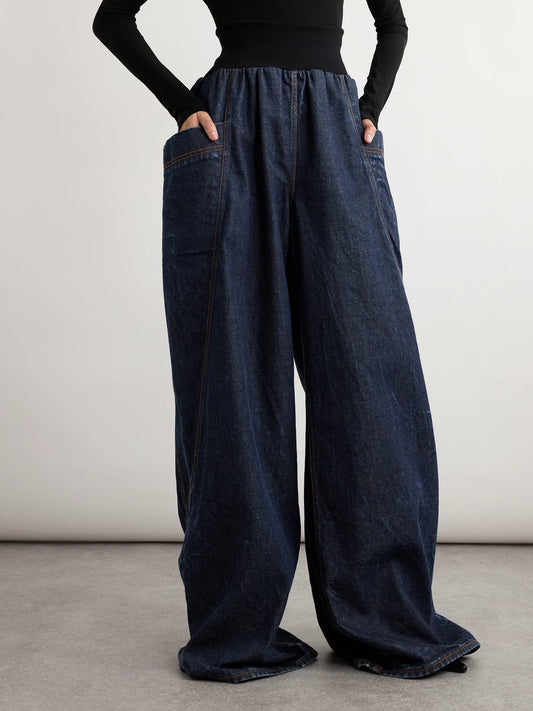 Jersey-trimmed High-rise Wide-leg Jeans