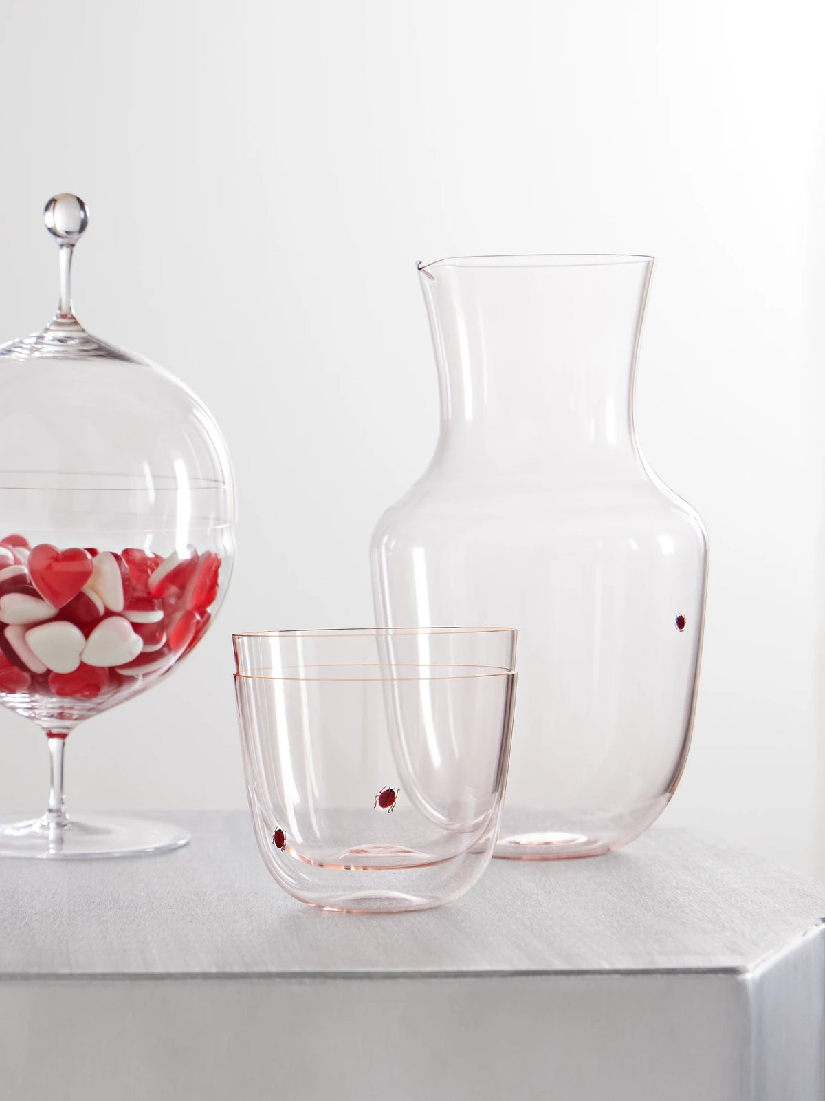 Image of Tableware. Product name - Alpha Set Of Two Crystal Glass Tumblers And Pitcher in Blush colour by brand - LOBMEYR