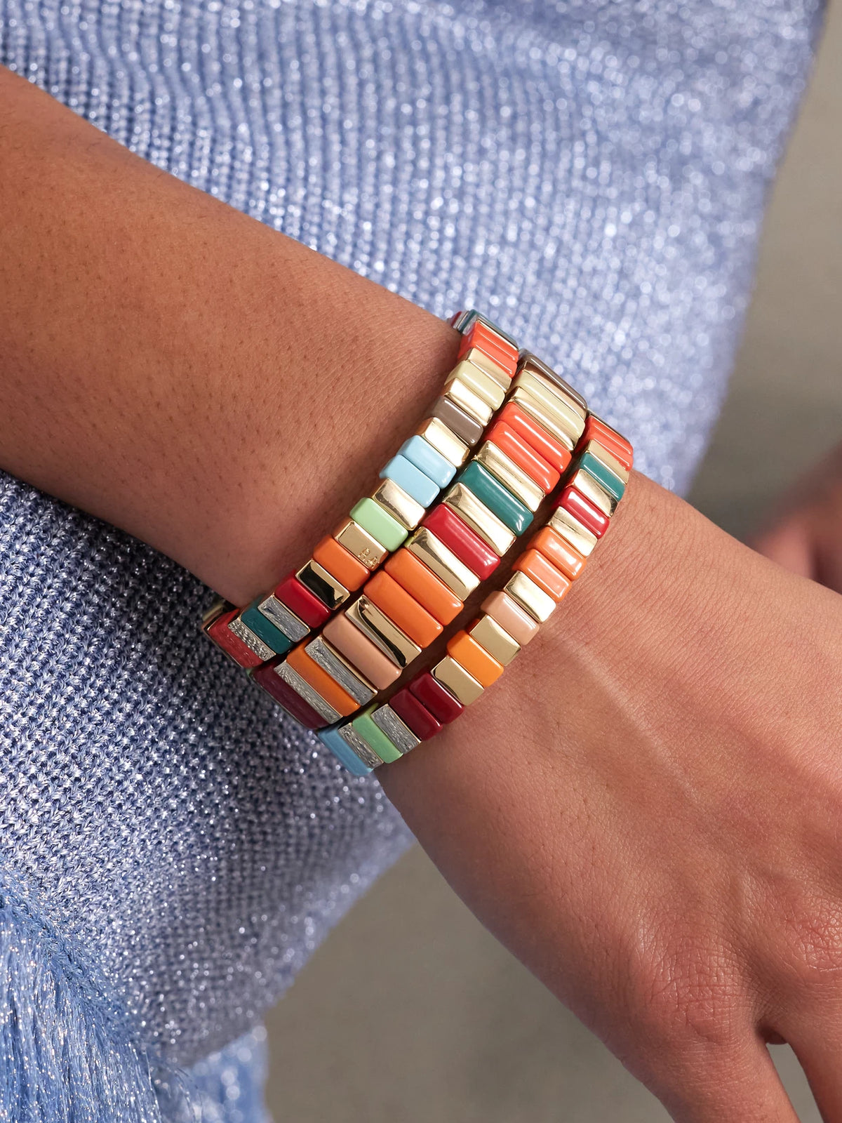 Image of Bracelets. Product name - The Bright By Nature Set Of Three Gold-tone Enamel Bracelets in Multi colour by brand - Roxanne Assoulin