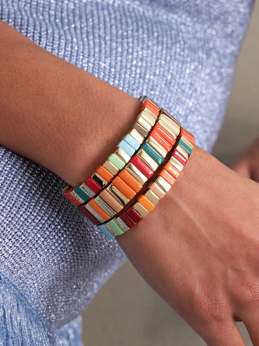 Image of Bracelets. Product name - The Bright By Nature Set Of Three Gold-tone Enamel Bracelets in Multi colour by brand - Roxanne Assoulin