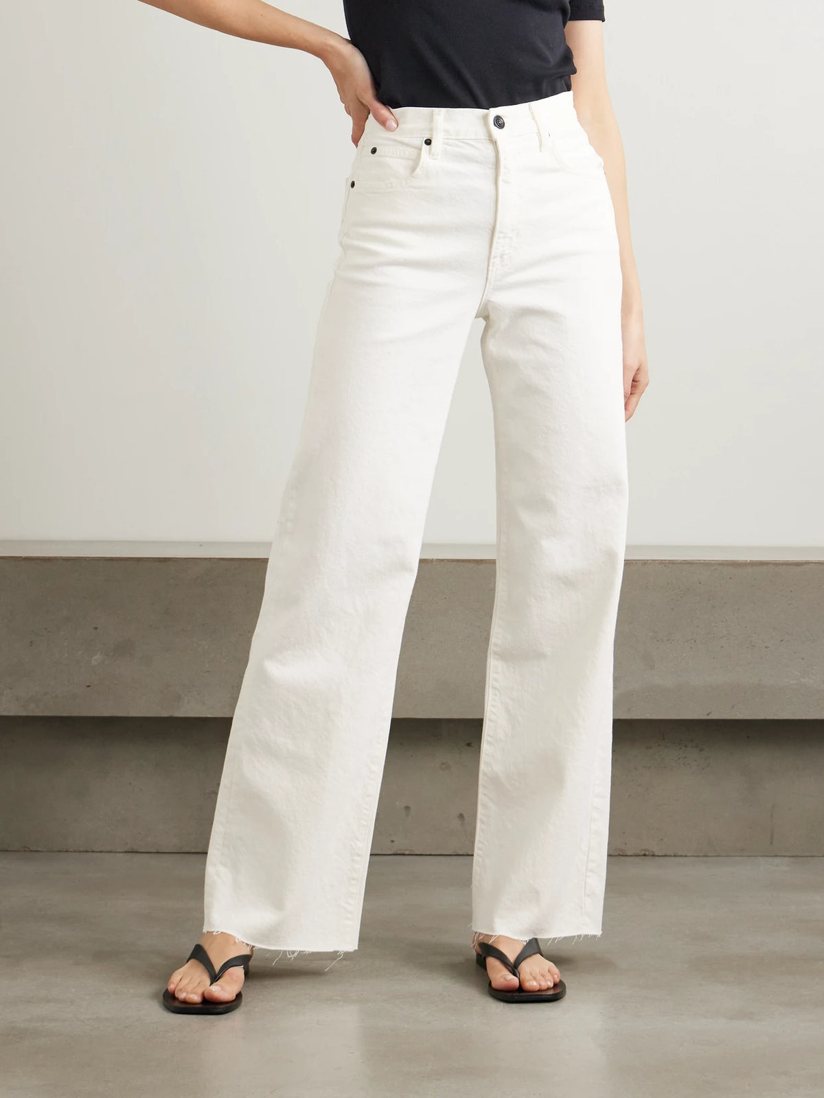 Grace Frayed High-rise Wide-leg Jeans