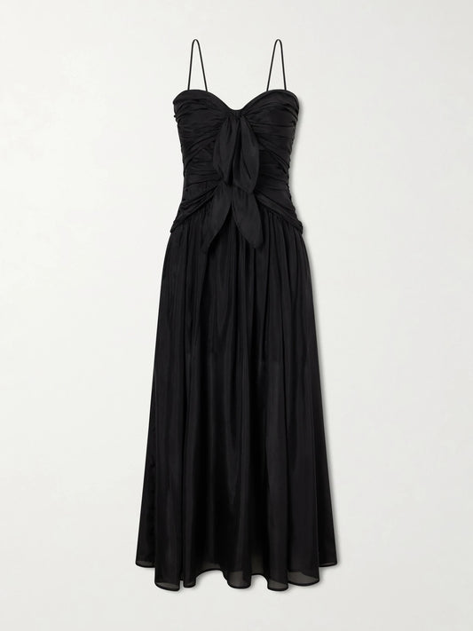 Image of Dresses. Product name - Aster Cutout Gathered Silk-chiffon Midi Dress in Black colour by brand - Zimmermann