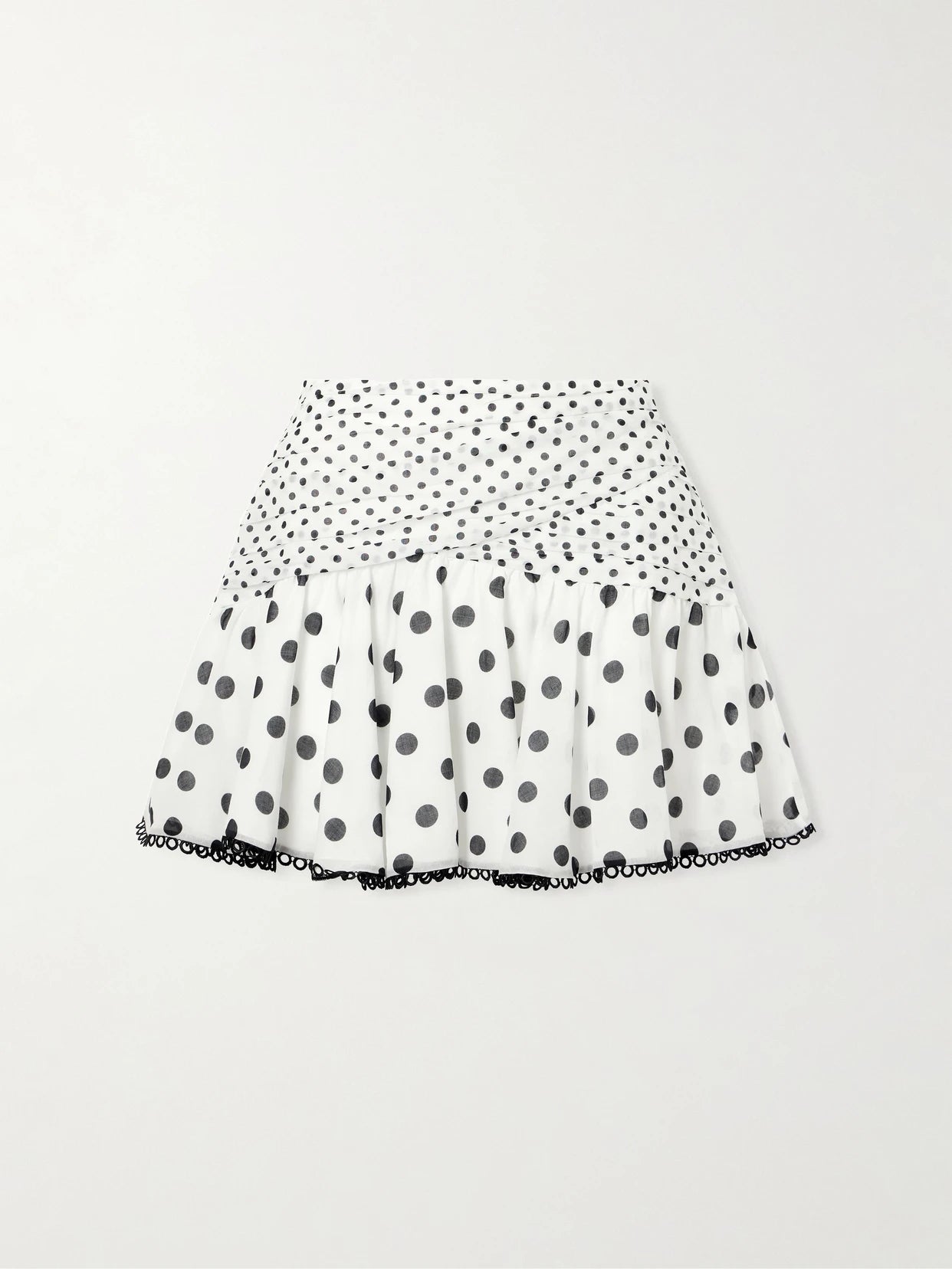 Noira Ruched Guipure Lace-trimmed Polka-dot Cotton-blend Voile Mini Skirt