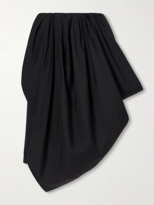 Image of a model wearing Skirts. Product name - Asymmetric Draped Cotton-poplin Skirt in Black colour by brand - Chloé