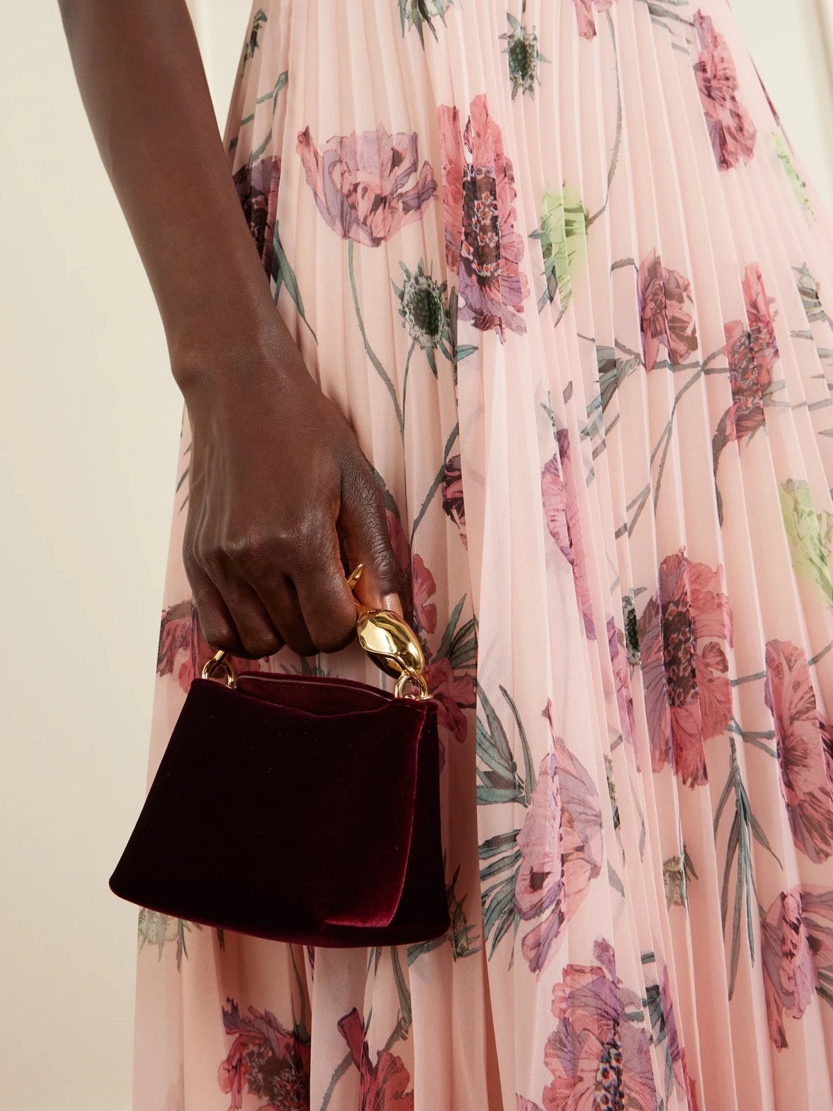 Image of Bags. Product name - Bloom Micro Velvet Clutch in Burgundy colour by brand - Erdem