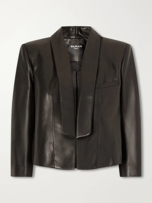 Cropped Leather Biker Jacket