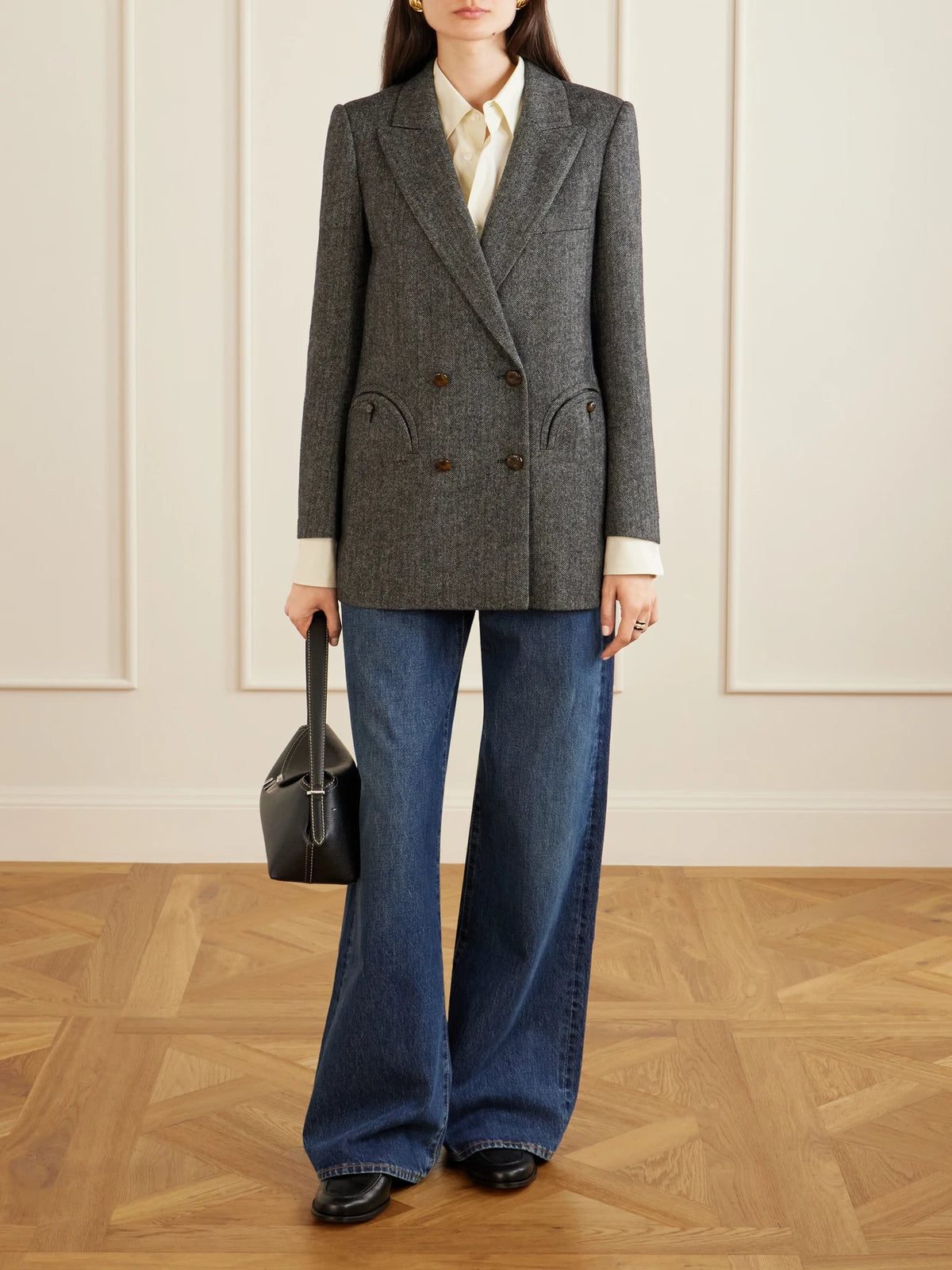 Image of Coats & Jackets. Product name - Everyday Double-breasted Herringbone Wool-blend Blazer in Gray colour by brand - BLAZÉ Milano