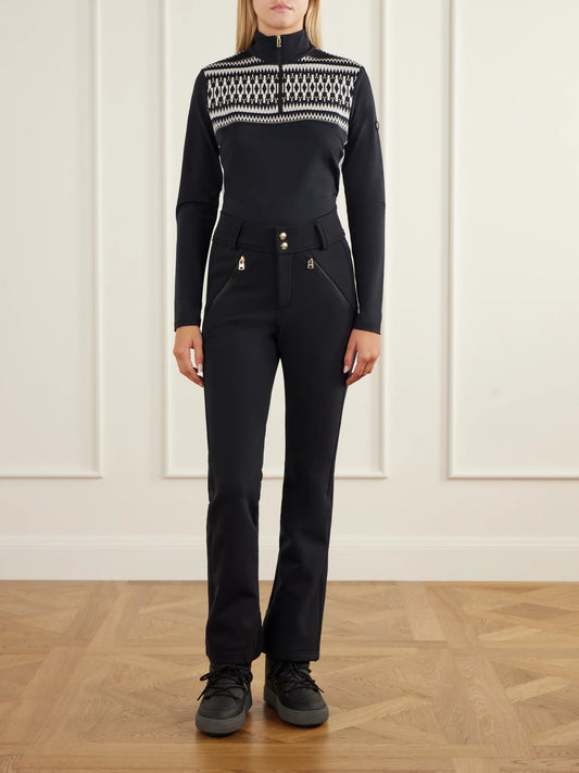 Image of a model wearing Tops. Product name - Joalyn Knit-detailed Jersey Baselayer in Black colour by brand - BOGNER