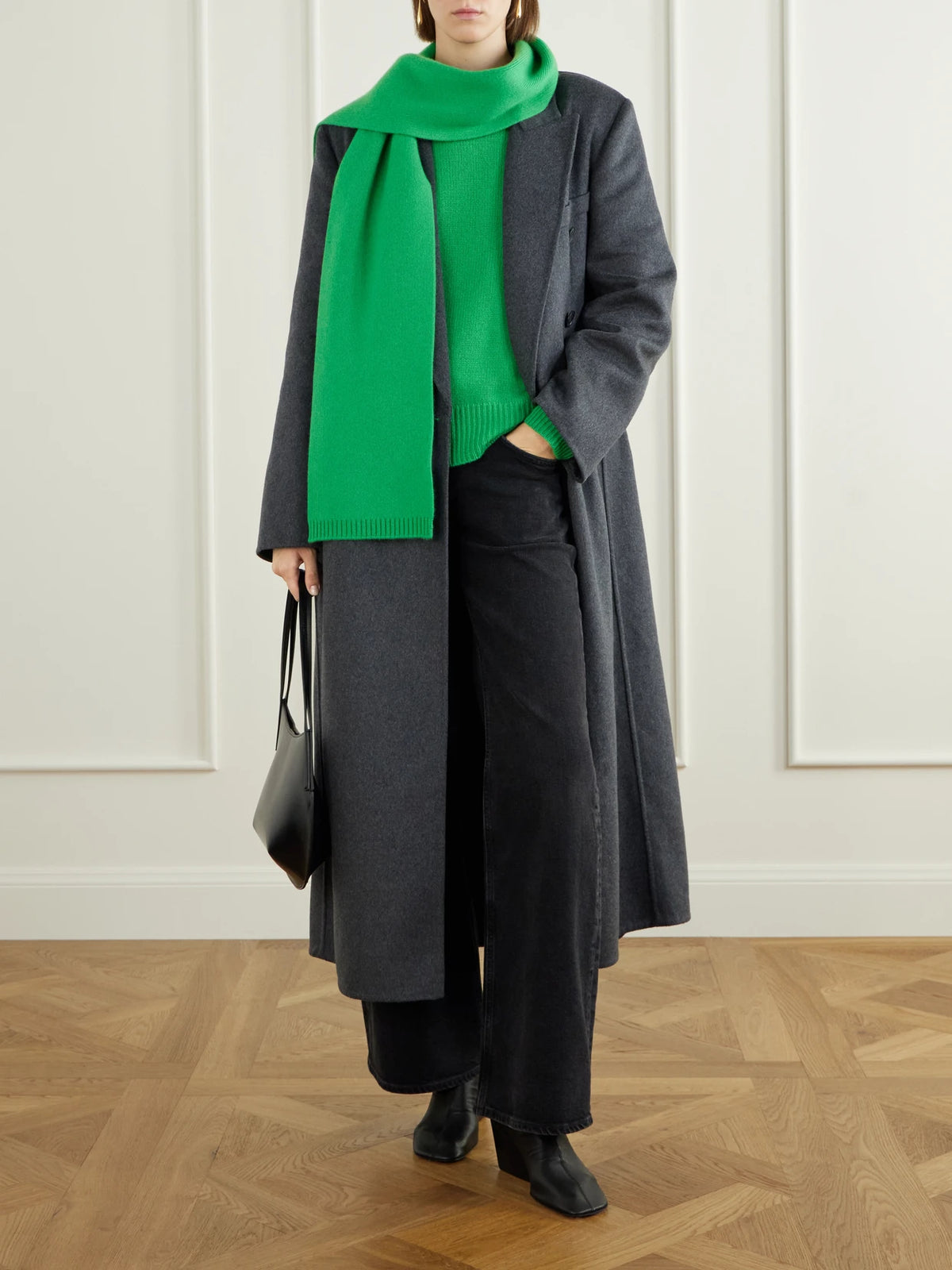 Image of Scarves & Shawls. Product name - Frederica Cashmere Scarf in Green, Army green colour by brand - LISA YANG