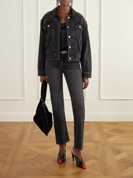 Image of a model wearing Tops. Product name - Amael Lace-trimmed Silk-satin Cami in Black colour by brand - ISABEL MARANT